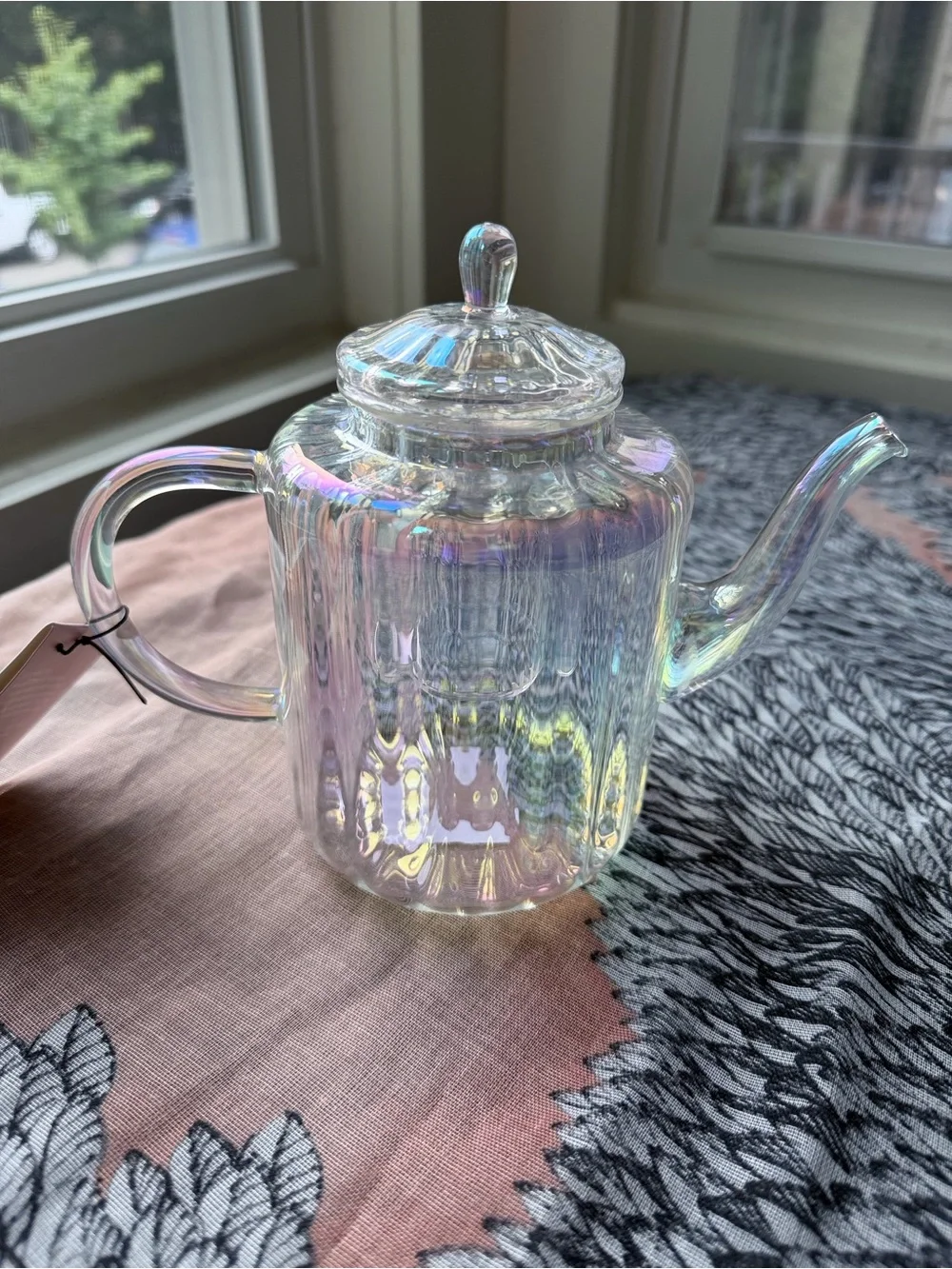 Iridescent Glass Tea Infuser Teapot Rainbow Finish 25 oz Ribbed Clear Loose Leaf